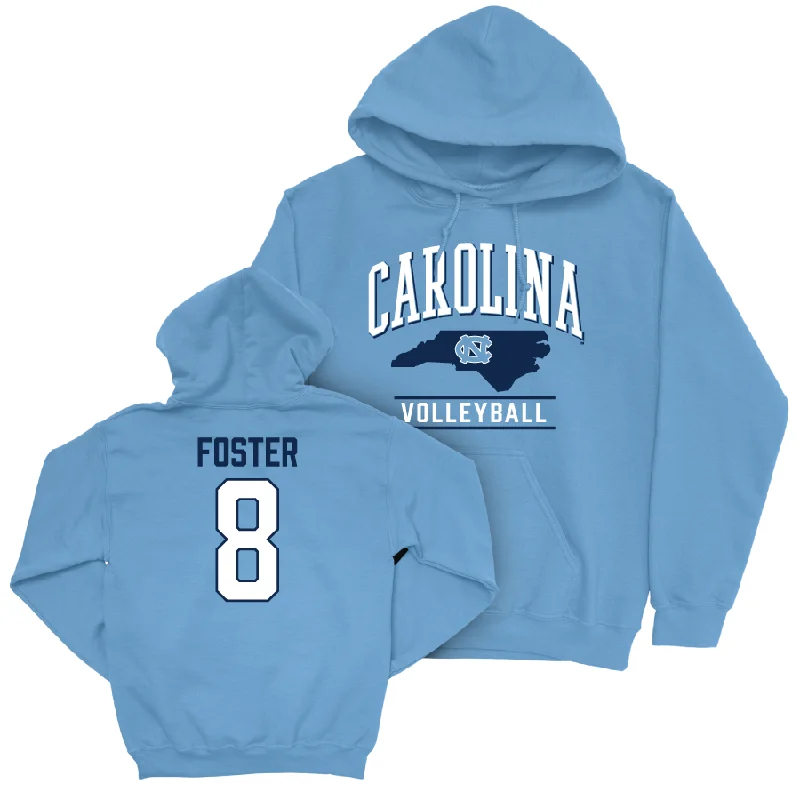 UNC Women's Volleyball Carolina Blue Arch Hoodie - Emani Foster Hoodie with Metallic Shiny Futuristic UNC Women's Volleyball Carolina Blue Arch Hoodie - Emani Foster Hoodie with Metallic Shiny Futuristic