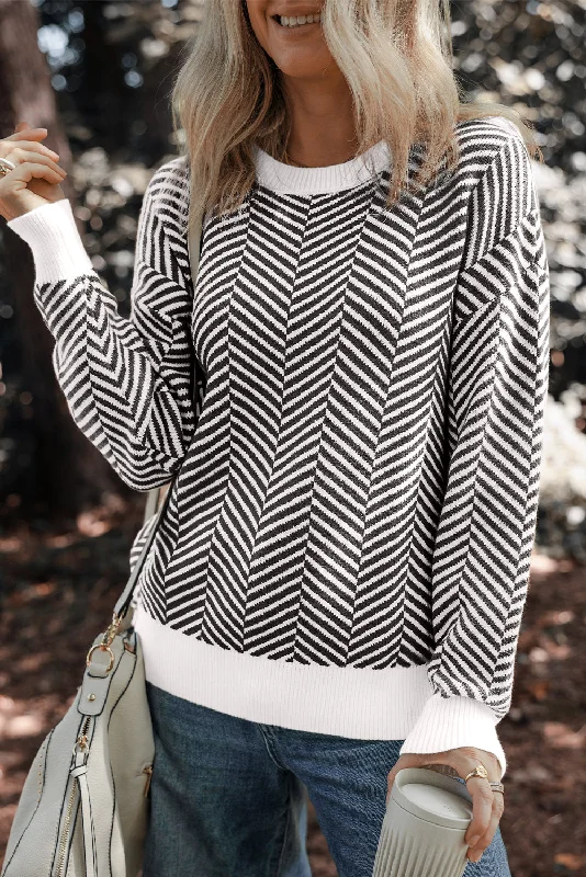 Herringbone Pattern Sweater - Black Wool Sweater Cotton Sweater Cashmere Sweater