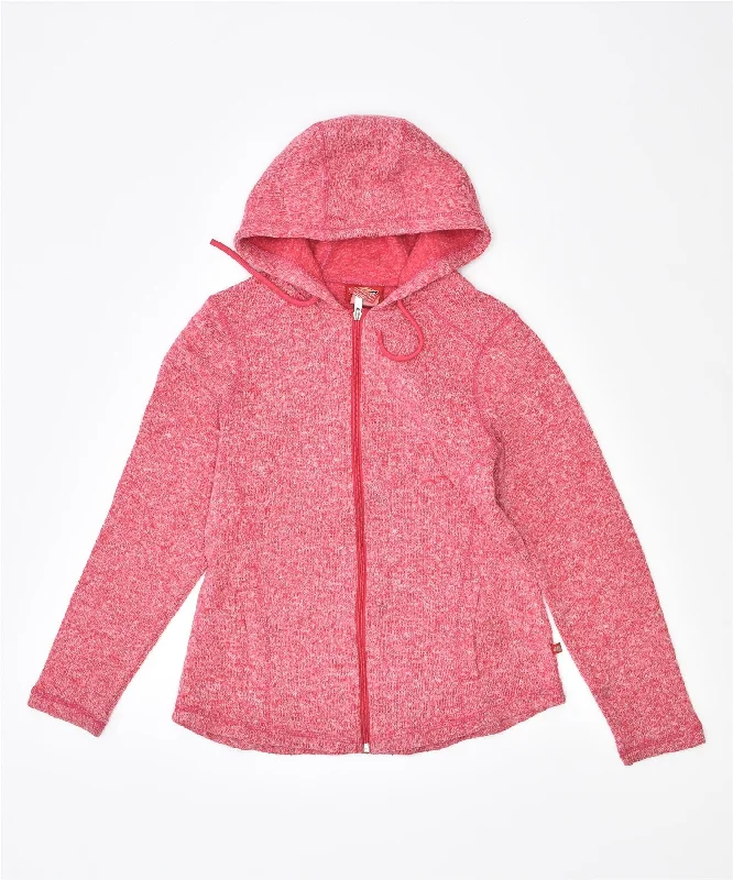 DICKIES Womens Zip Hoodie Sweater UK 10 Small Pink Flecked Polyester Wool Fabric Cashmere Fabric Tweed Fabric