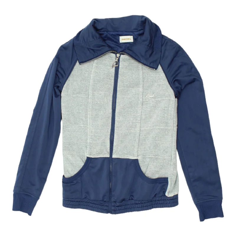 Diesel Womens Blue Grey Full Zip Track Jacket | Vintage High End Designer VTG Herringbone Jacket Checkered Jacket Solid Jacket Diesel Womens Blue Grey Full Zip Track Jacket | Vintage High End Designer VTG Herringbone Jacket Checkered Jacket Solid Jacket