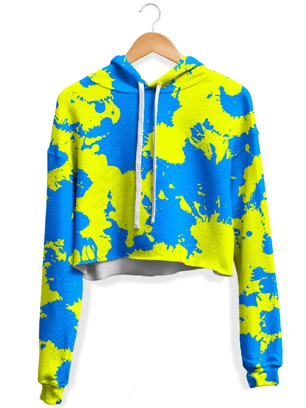 Yellow and Blue Paint Splatter Fleece Crop Hoodie Hoodie with Zipper Versatile Modern