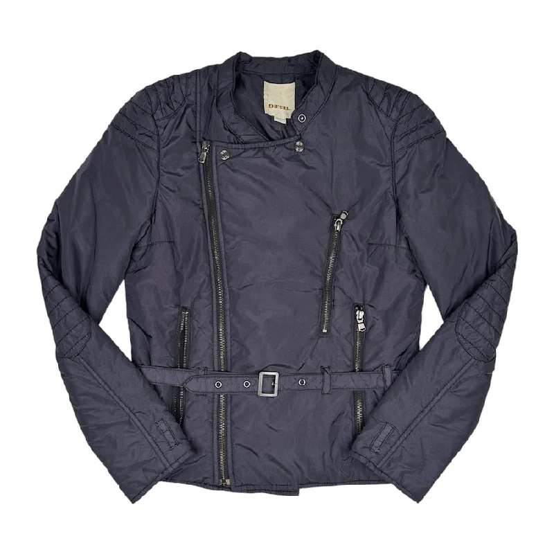 DIESEL BELTED NYLON RIDERS JACKET - BLUE Print Jacket Jacquard Jacket Embroidered Jacket DIESEL BELTED NYLON RIDERS JACKET - BLUE Print Jacket Jacquard Jacket Embroidered Jacket