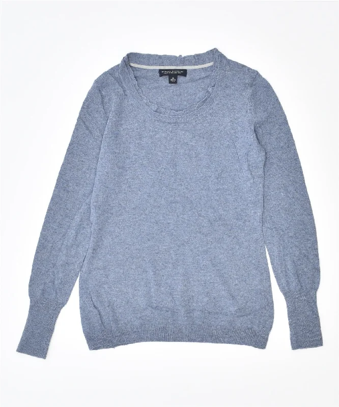 BANANA REPUBLIC Womens Crew Neck Jumper Sweater UK 8 Small Blue Striped Floral Plaid