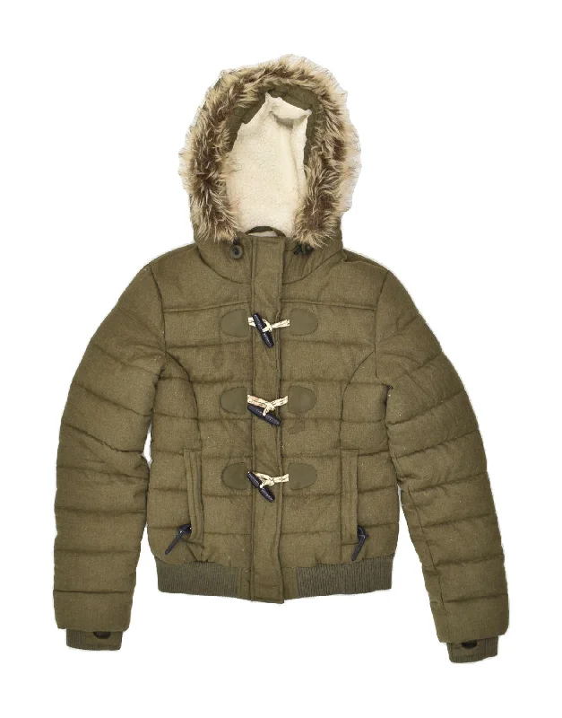 SUPERDRY Womens Hooded Duffle Padded Jacket UK 6 XS Khaki Polyester Cotton Jacket Linen Jacket Terry Jacket SUPERDRY Womens Hooded Duffle Padded Jacket UK 6 XS Khaki Polyester Cotton Jacket Linen Jacket Terry Jacket
