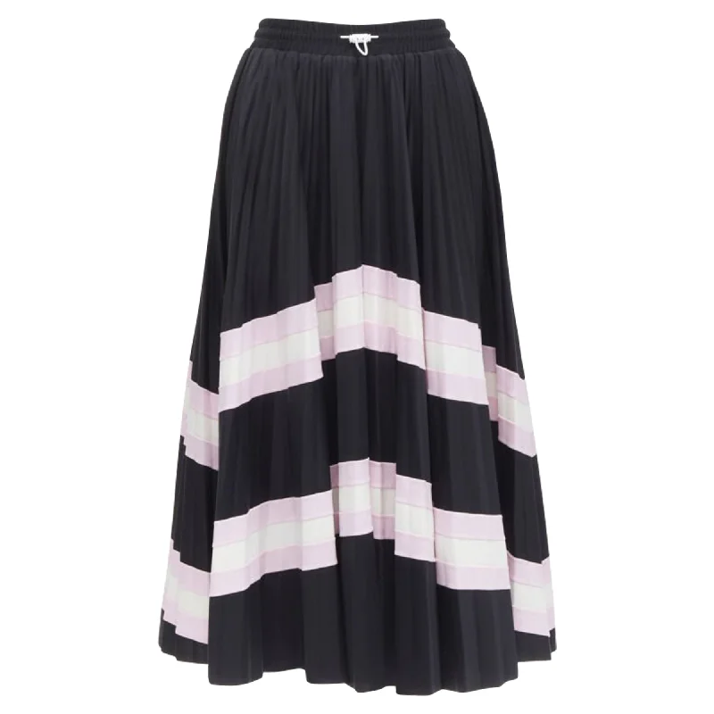 Valentino Garavani stripes patchwork pleated toggle midi skirt linen skirt breathable Valentino Garavani stripes patchwork pleated toggle midi skirt linen skirt breathable