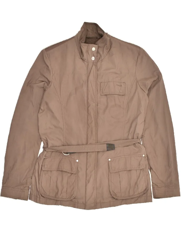 GEOX Womens Utility Jacket UK 14 Large Brown Polyester Boat Neck Shawl Collar Notched Collar GEOX Womens Utility Jacket UK 14 Large Brown Polyester Boat Neck Shawl Collar Notched Collar