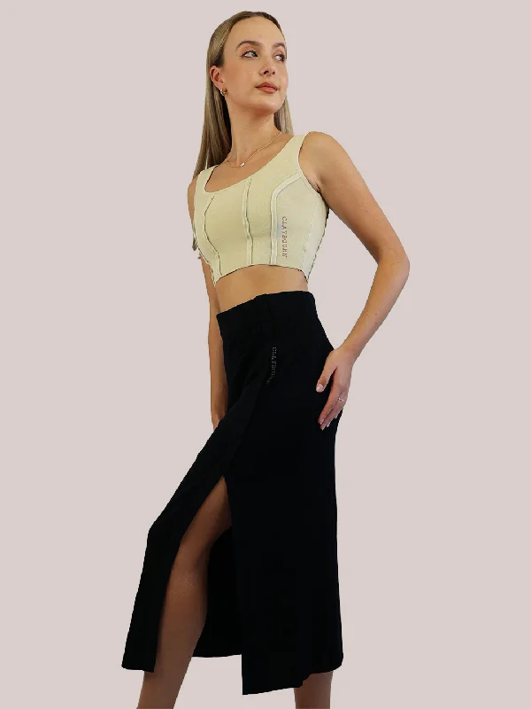 Ribbed Knit Slit Skirt linen skirt breathable