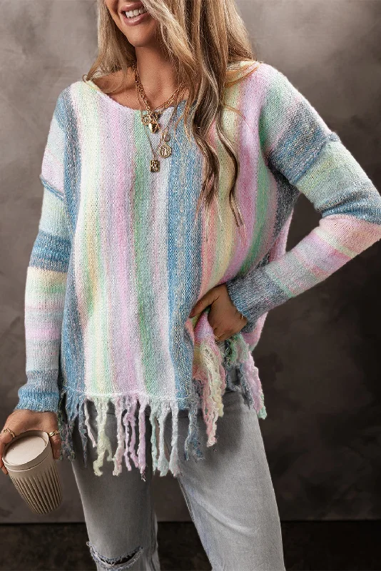 Rainbow Fringe Sweater Terry Blend Velvet Blend Canvas Blend