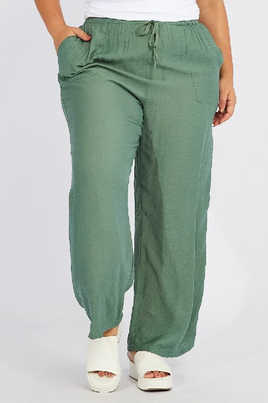 Green Wide Leg Pants High Rise Modern Bootcut Pants