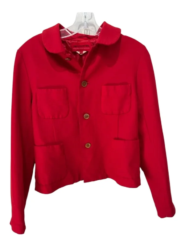 Comme des Garcons Size M Red Polyester 3 Button Collar 4 Pocket Jacket Notch Collar Peter Pan Collar Cowl Neck Comme des Garcons Size M Red Polyester 3 Button Collar 4 Pocket Jacket Notch Collar Peter Pan Collar Cowl Neck