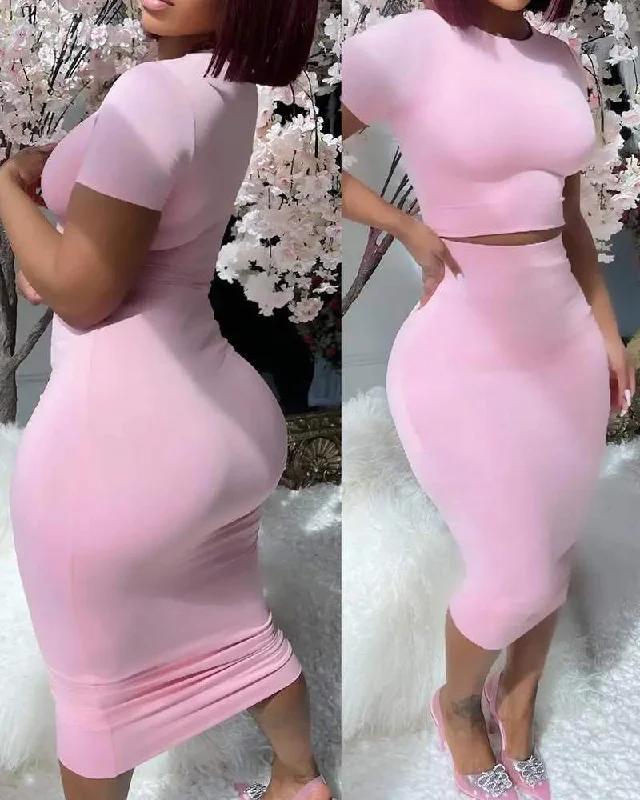 SHORT SLEEVE TOP HIGH WAIST SKIRT SET chiffon skirt airy