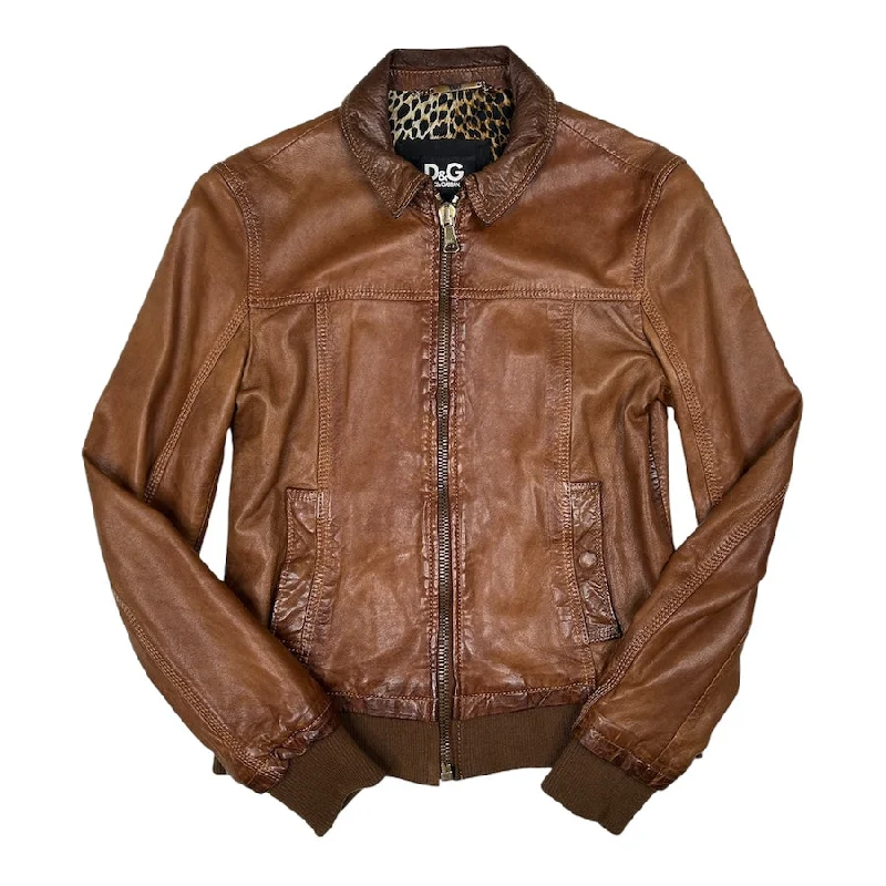 DOLCE & GABBANA LAMB LEATHER BROWN DENIM JACKET Ribbed Jacket Pleated Jacket Ruffled Jacket DOLCE & GABBANA LAMB LEATHER BROWN DENIM JACKET Ribbed Jacket Pleated Jacket Ruffled Jacket