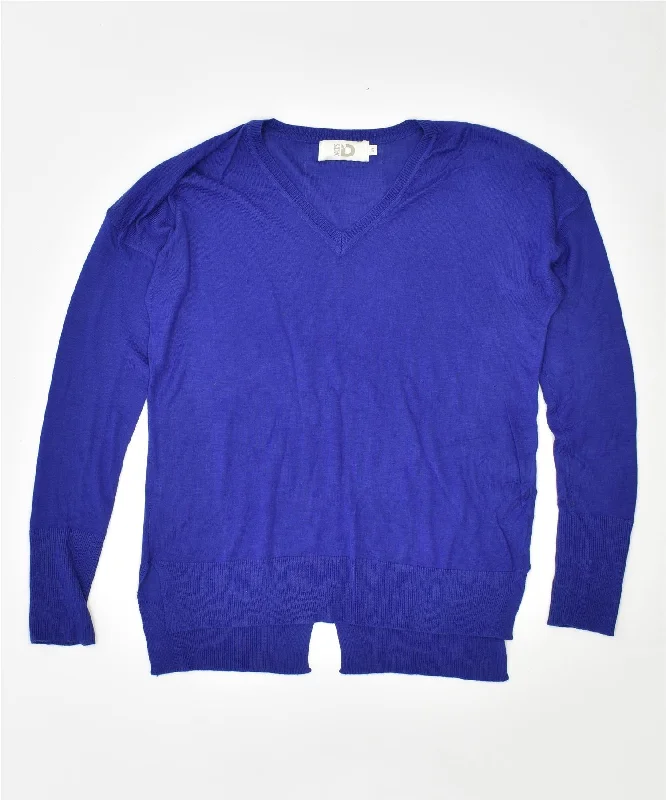 DACK'S Womens Oversized V-Neck Jumper Sweater UK 10 Small Purple Acrylic Fleece Fabric Down Fabric Feather Fabric