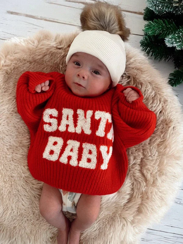 SANTA BABY KNIT SWEATER X RED Hooded Caped Shawl Collar