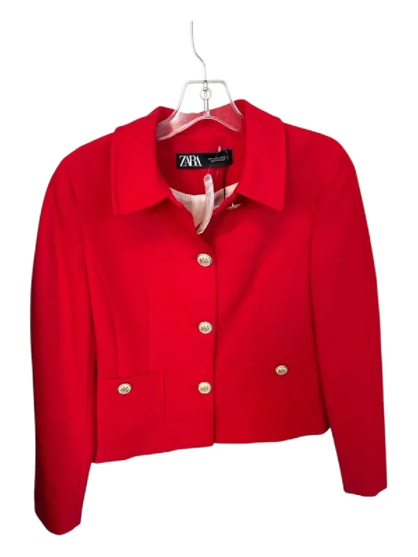 Zara Size S Red Polyester Blend GHW Sailor Buttons Jacket Embroidered Jacket Appliqued Jacket Beaded Jacket Zara Size S Red Polyester Blend GHW Sailor Buttons Jacket Embroidered Jacket Appliqued Jacket Beaded Jacket