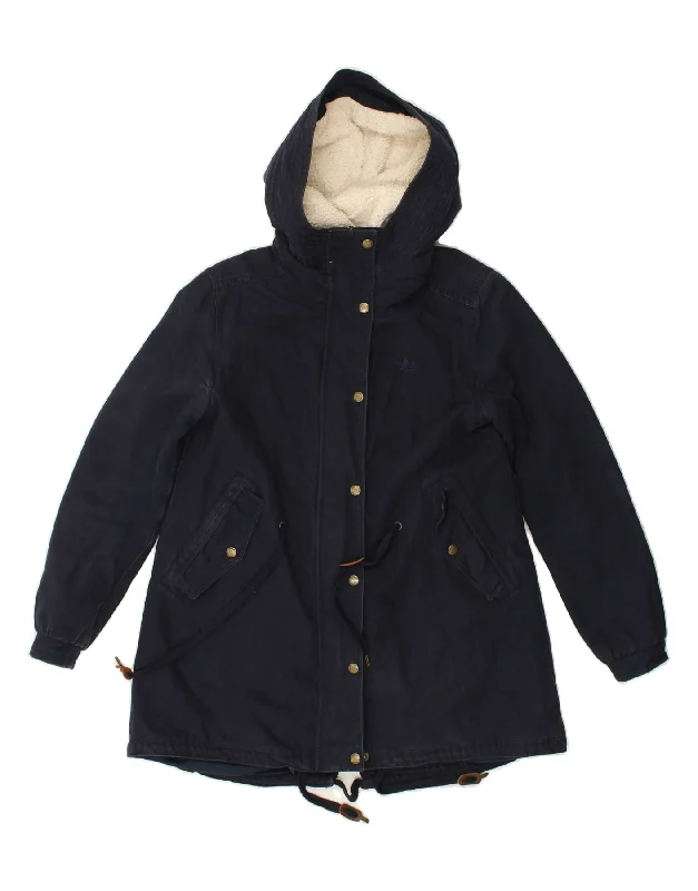 ADIDAS Womens Hooded Sherpa Jacket UK 10 Small Navy Blue Denim Fabric Leather Fabric Suede Fabric ADIDAS Womens Hooded Sherpa Jacket UK 10 Small Navy Blue Denim Fabric Leather Fabric Suede Fabric