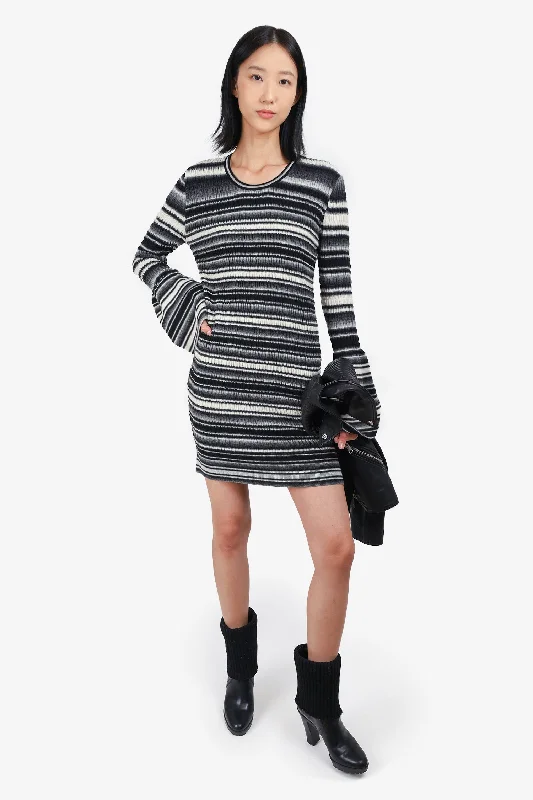 Opening Ceremony Black/White Wool Striped Sweater Dress Size M Stretchy Elastic Breathable