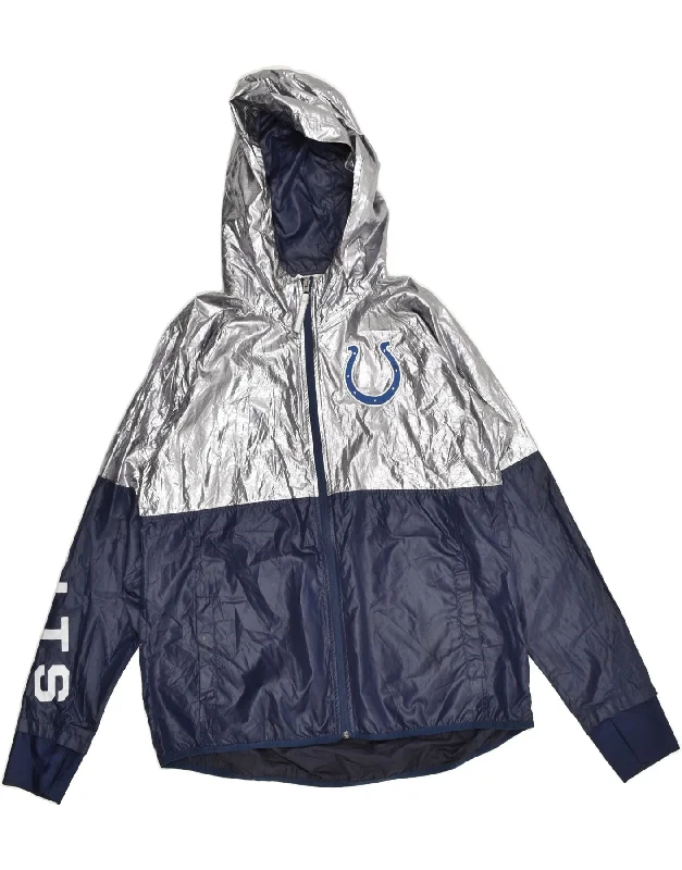 NFL Womens Hooded Rain Jacket UK 18 XL Navy Blue Colourblock Embroidered Jacket Appliqued Jacket Beaded Jacket NFL Womens Hooded Rain Jacket UK 18 XL Navy Blue Colourblock Embroidered Jacket Appliqued Jacket Beaded Jacket