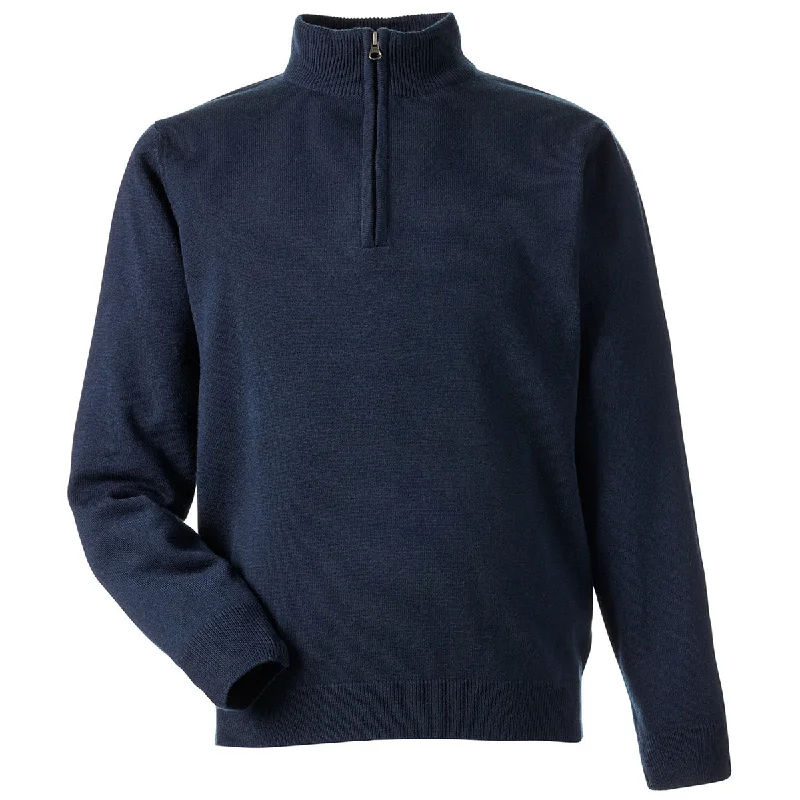 Harriton Unisex Dark Navy Pilbloc Quarter Zip Sweater Fitted Slim Tailored