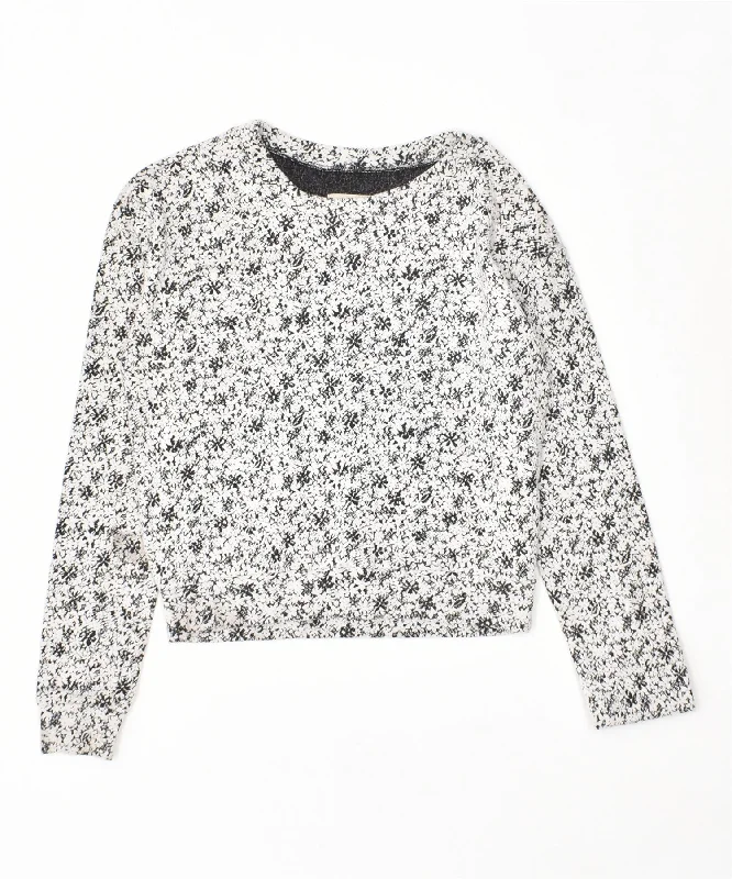 HOLLISTER Womens Crew Neck Jumper Sweater UK 6 XS Off White Floral Hooded Caped Shawl Collar