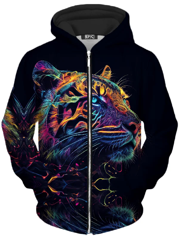 Tigre Realm Unisex Zip-Up Hoodie Hoodie with Tied Waist Feminine Flattering