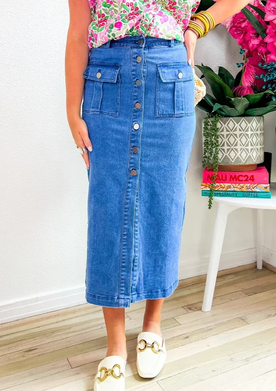 Napa Midi Skirt - Denim lace skirt elegant