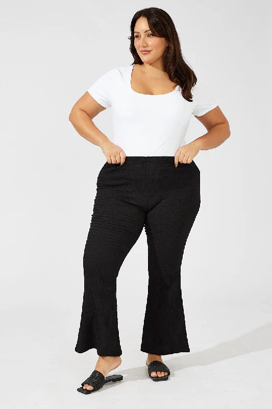 Black Flare Leg Pants High Rise Wide-Legged Palazzos