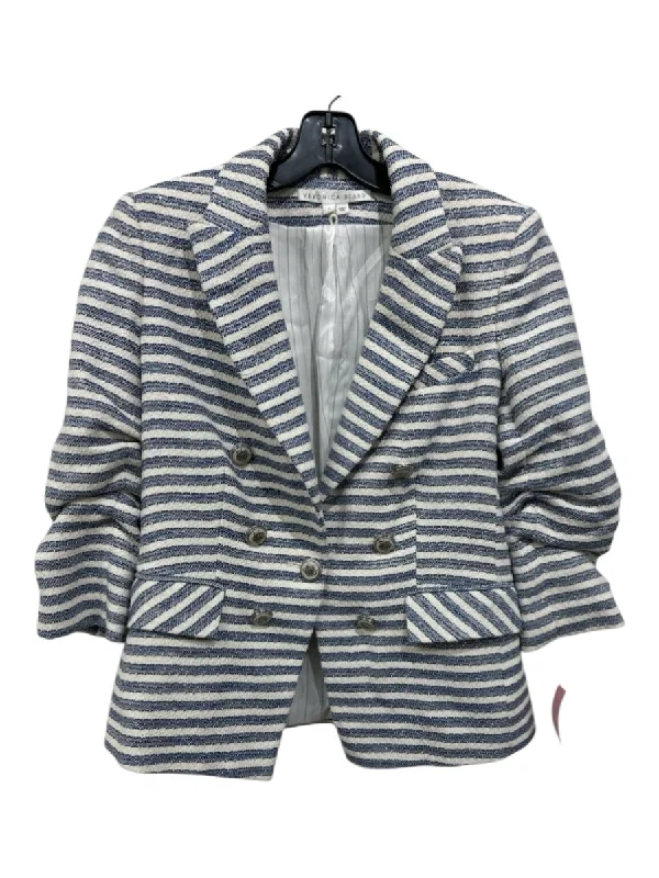 Veronica Beard Size 6 White & Blue Cotton Blend Stripe Metallic Detail Jacket Denim Jacket Leather Jacket Suede Jacket Veronica Beard Size 6 White & Blue Cotton Blend Stripe Metallic Detail Jacket Denim Jacket Leather Jacket Suede Jacket
