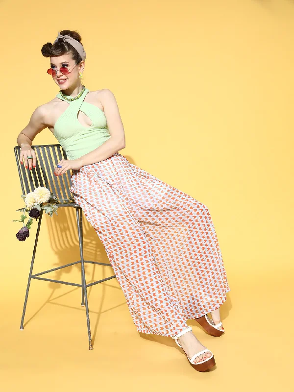 Women Orange Arrow Print Palazzo Pants Trendy Printed Leggings