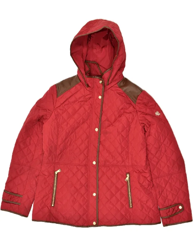 RALPH LAUREN Womens Hooded Quilted Jacket UK 18 XL Red Polyester Wool Jacket Cashmere Jacket Tweed Jacket RALPH LAUREN Womens Hooded Quilted Jacket UK 18 XL Red Polyester Wool Jacket Cashmere Jacket Tweed Jacket