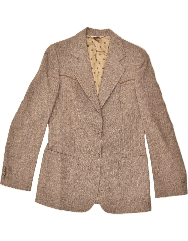 VINTAGE Womens 2 Button Blazer Jacket UK 12 Medium Beige Pinstripe Ribbed Jacket Pleated Jacket Ruffled Jacket VINTAGE Womens 2 Button Blazer Jacket UK 12 Medium Beige Pinstripe Ribbed Jacket Pleated Jacket Ruffled Jacket