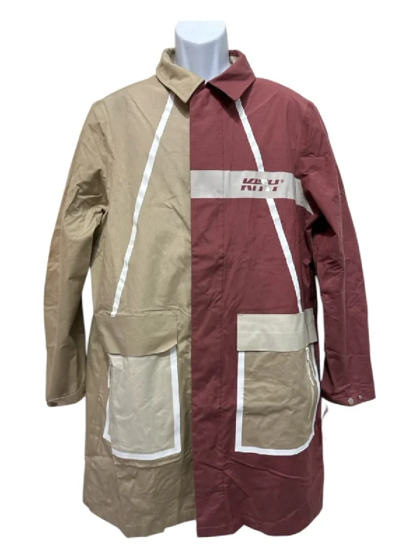 Kith Large Brown, Red & White Nylon Blend Button Drawstring Collar Jacket Knit Fabric Woven Fabric Fleece Fabric Kith Large Brown, Red & White Nylon Blend Button Drawstring Collar Jacket Knit Fabric Woven Fabric Fleece Fabric