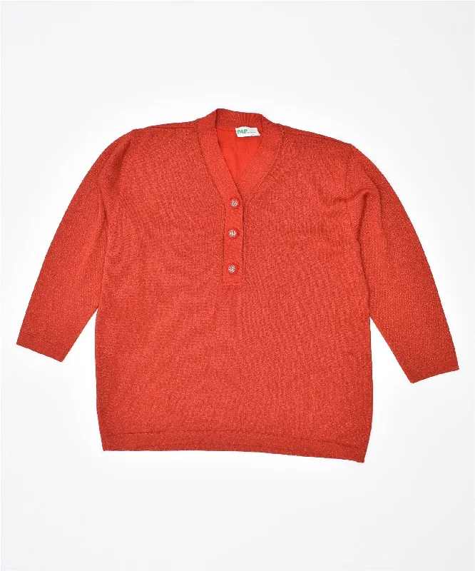 PAP Womens Button Neck Jumper Sweater UK 18 XL Red Vintage Terry Terry Cloth Terry Knit