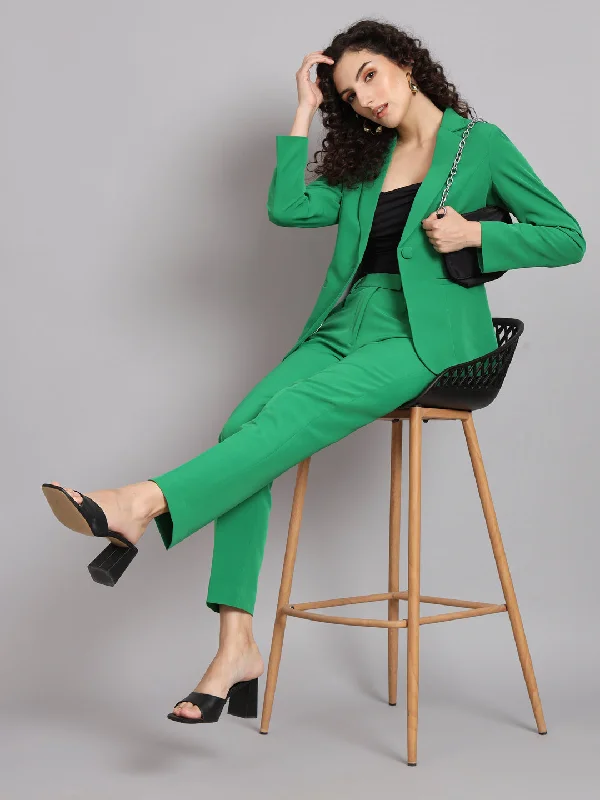 Notched Collar Stretch Pant Suit - Parrot Green Comfortable Denim Leggings