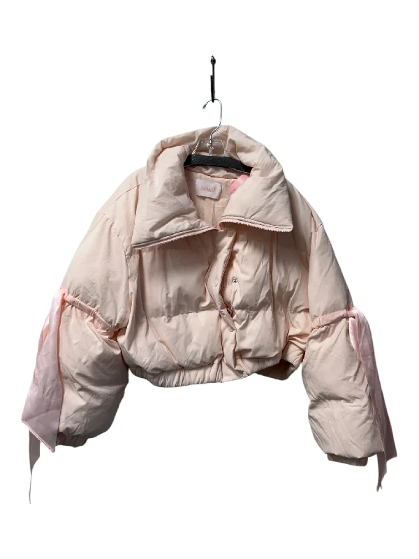 Selkie Size XXL Pale Pink Nylon Blend Puffer Snap & Zip Cropped Jacket Fleece Jacket Down Jacket Parka Selkie Size XXL Pale Pink Nylon Blend Puffer Snap & Zip Cropped Jacket Fleece Jacket Down Jacket Parka