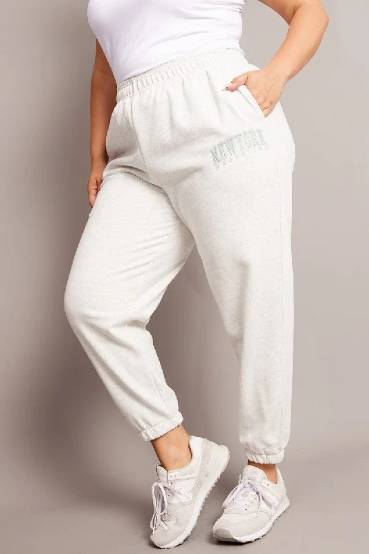 Grey Track Pants High Rise Stylish Slim Trousers