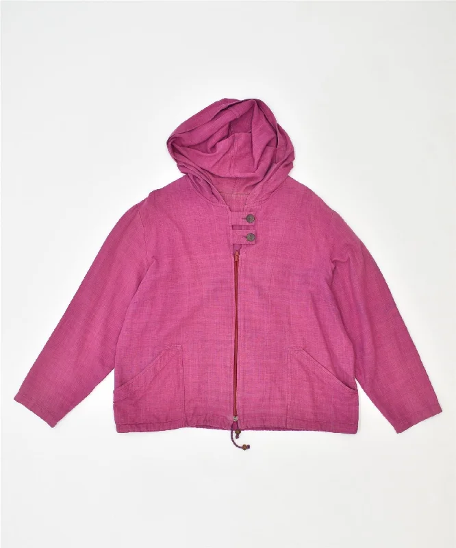 VINTAGE Womens Zip Hoodie Sweater UK 16 Large Purple Stretchy Elastic Breathable