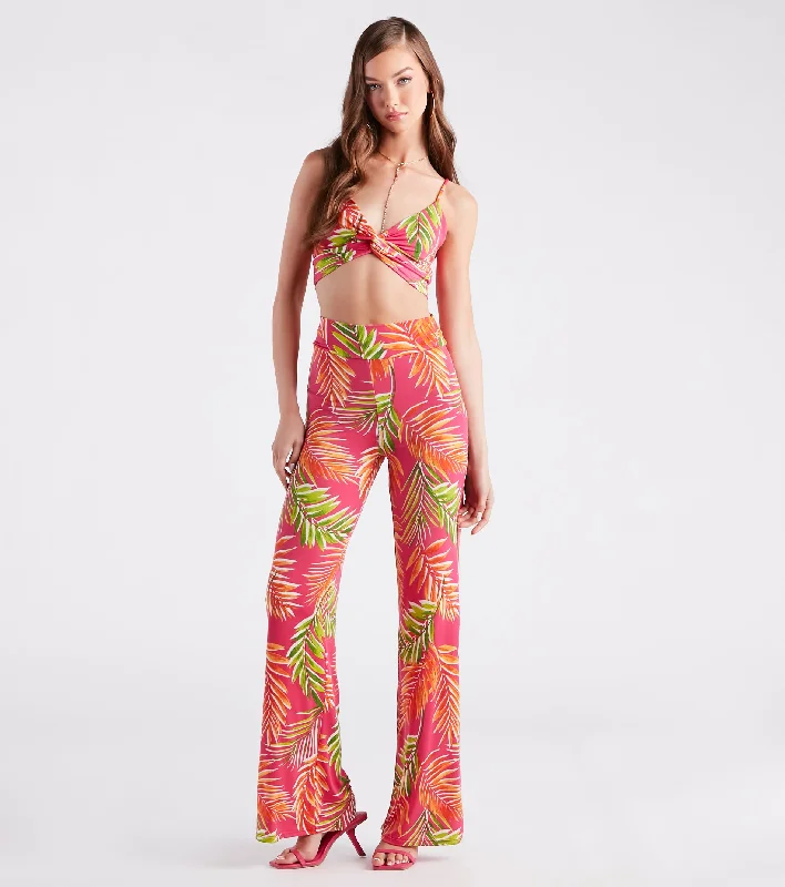 Tropical Destination High Waist Palazzo Pants Soft Stretch Leggings