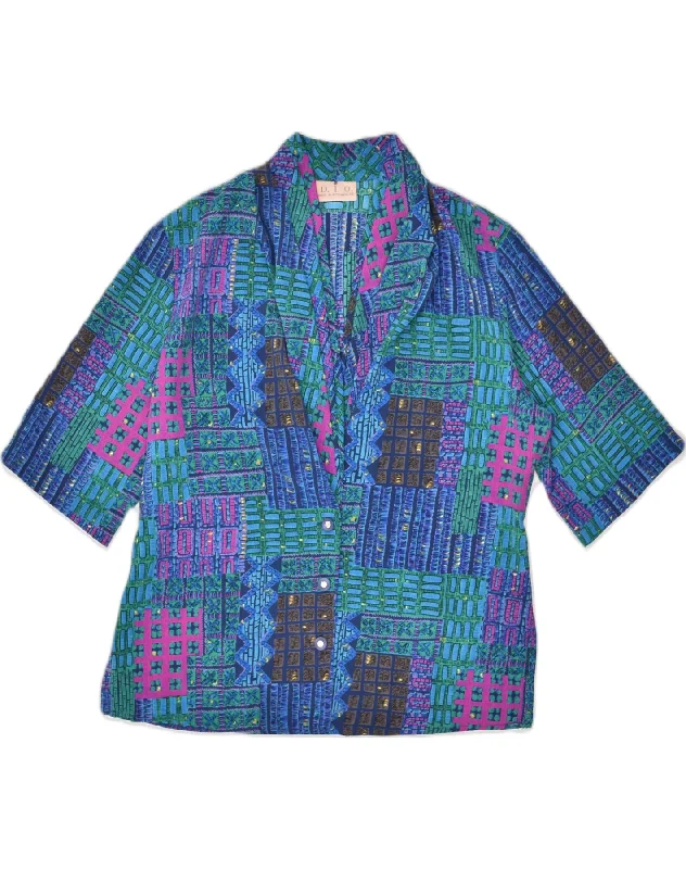 VINTAGE Womens Short Sleeve 3 Button Blazer Jacket US 12 Large Blue Front Pockets Side Pockets Patch Pockets VINTAGE Womens Short Sleeve 3 Button Blazer Jacket US 12 Large Blue Front Pockets Side Pockets Patch Pockets