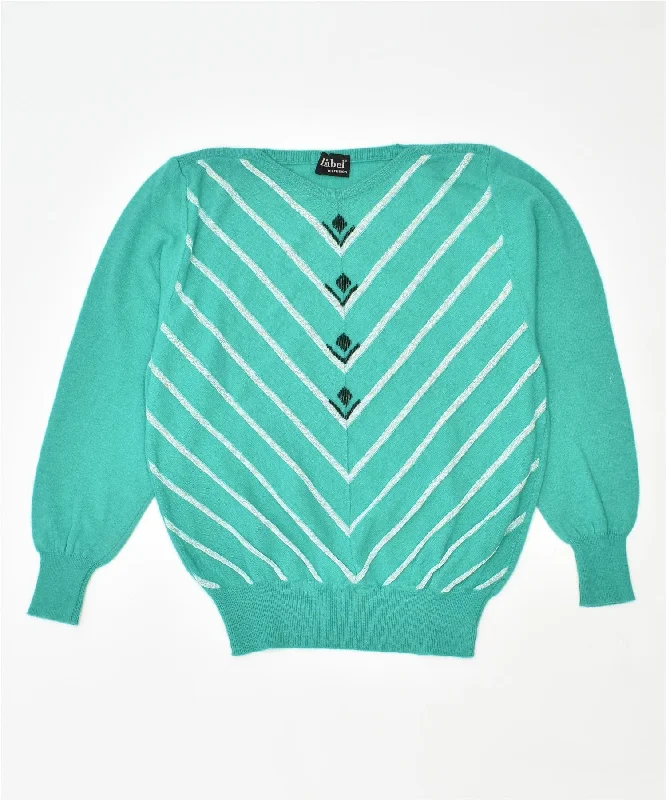 LIABEL DIFFUSION Womens Crew Neck Jumper Sweater IT 48 XL Green Wool Knit Fabric Woven Fabric Fleece Fabric