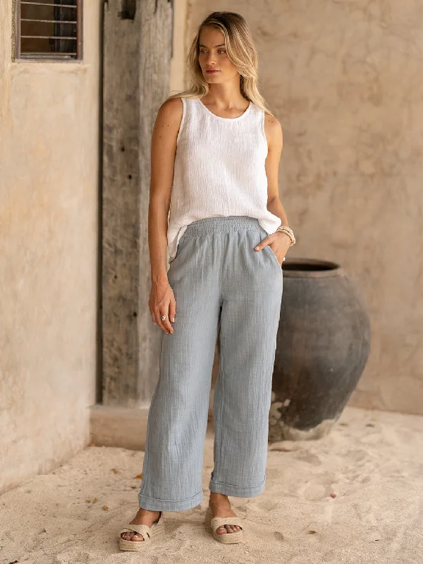 Sancia Cotton Pants Slate Blue Slim Fit Casual Pants