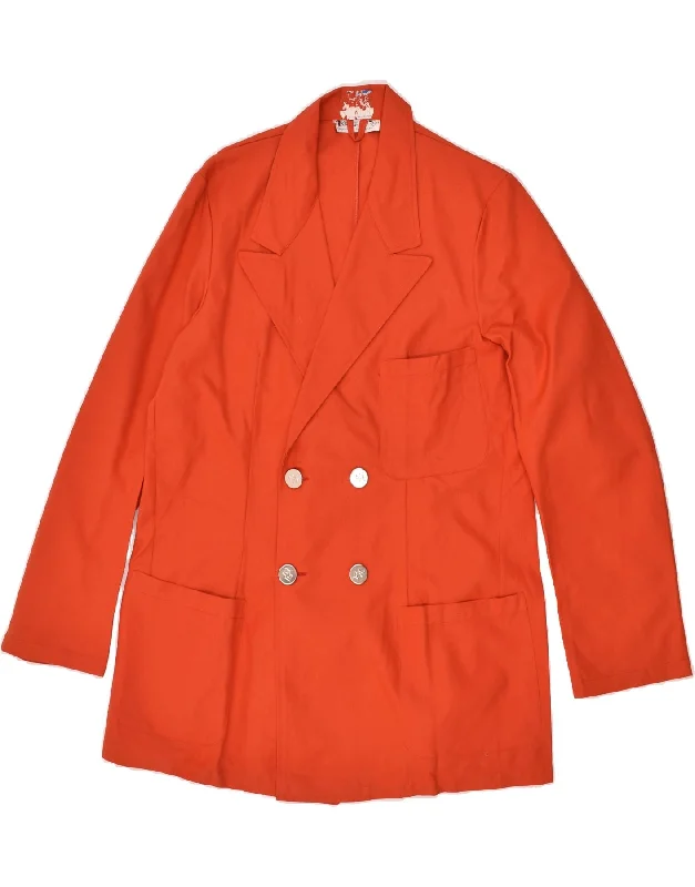 VINTAGE Womens Double Breasted Blazer Jacket UK 14 Medium Orange Cotton Fabric Linen Fabric Terry Fabric VINTAGE Womens Double Breasted Blazer Jacket UK 14 Medium Orange Cotton Fabric Linen Fabric Terry Fabric