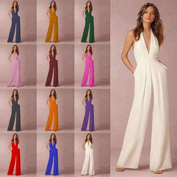 New European and American women's banquet dress jumpsuit, popular sexy hanging neck women's pants Comfy Athletic Pants New European and American women's banquet dress jumpsuit, popular sexy hanging neck women's pants Comfy Athletic Pants