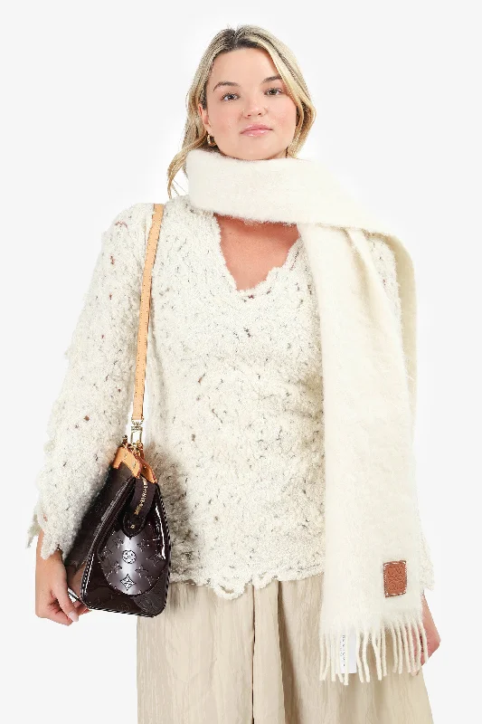 Beaufille Cream Wool Boucle V-Neck Sweater Size 2 Lightweight Heavyweight Midweight