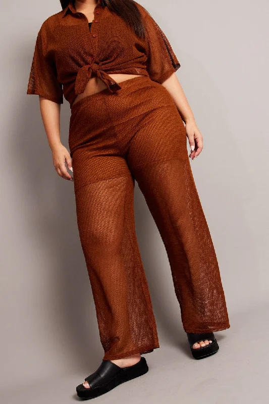 Brown Wide Leg Pants High Rise Classic Straight-Leg Pants
