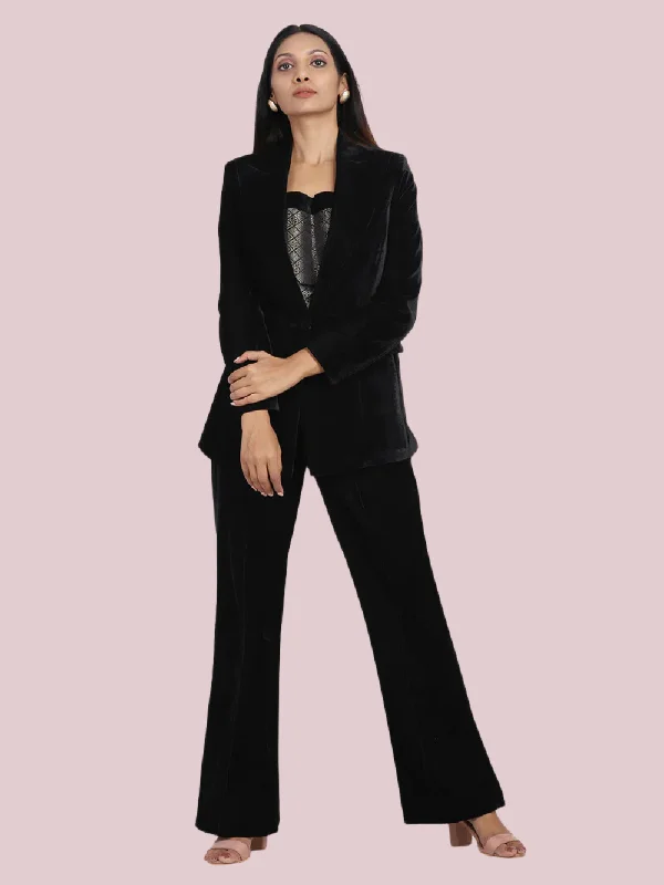 Velvet Pant Suit - Black Formal Stretch Pants