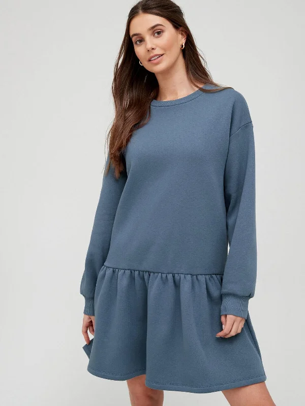 Frill Hem Sweater Dress - Blue. UK Size 10  **** V543 Neon Metallic Matte