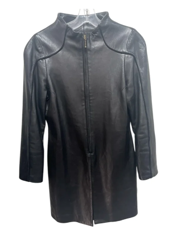 Linda Loudermilk Size 6 Black Leather Zip Darted Hip Length Jacket Satin Jacket Silk Jacket Chiffon Jacket Linda Loudermilk Size 6 Black Leather Zip Darted Hip Length Jacket Satin Jacket Silk Jacket Chiffon Jacket