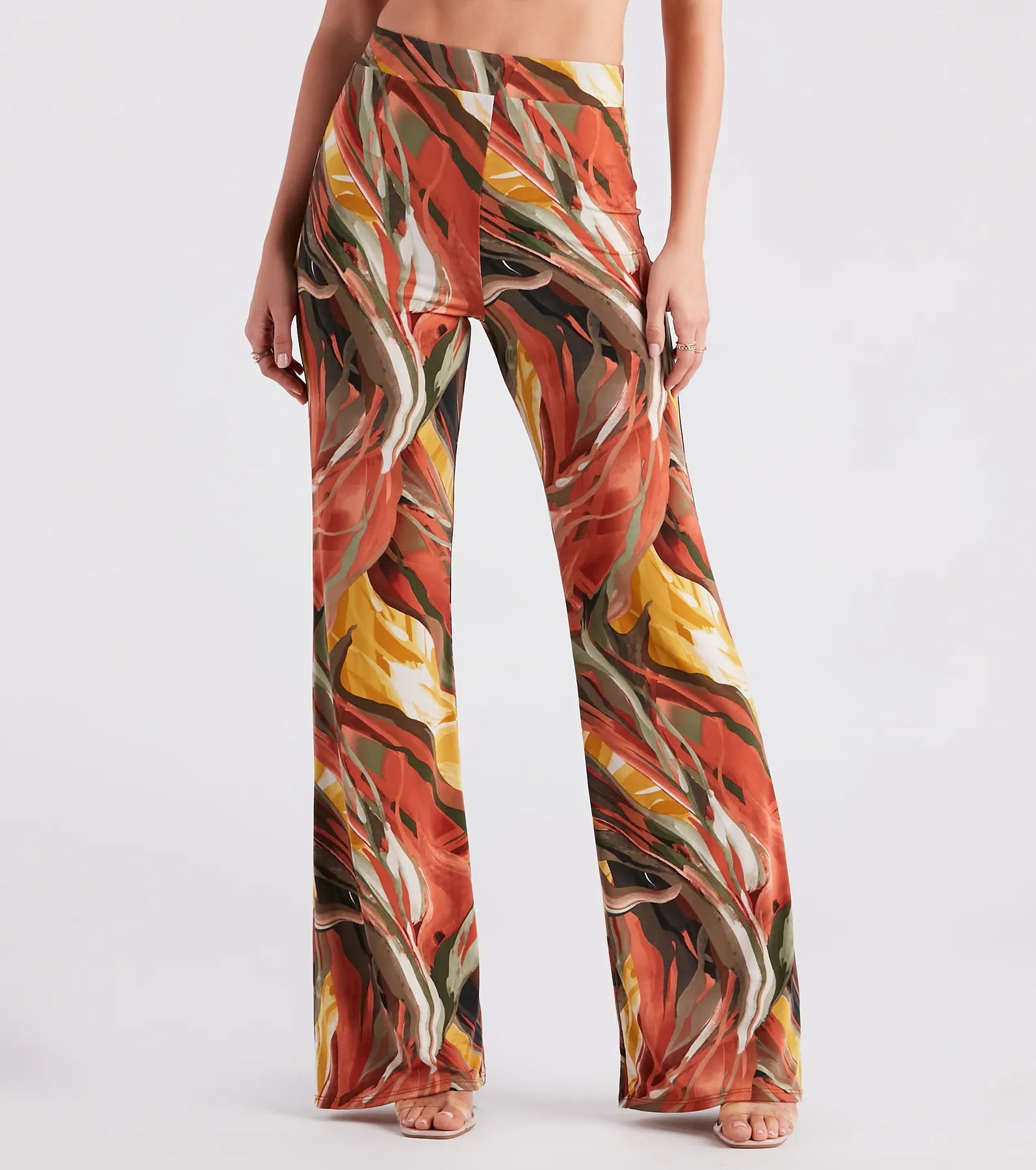 Abstract Chic Straight-Leg Pants Fashionable Button-Up Pants