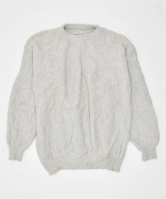 BENETTON Womens Oversized Crew Neck Jumper Sweater UK 18 XL Beige Spandex Blend Rayon Blend Denim Blend